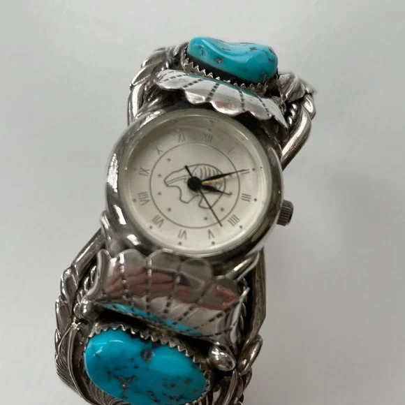 M.Thomas Jr. Navajo Turquoise Silver Watch M.Thomas Jr. Navajo Turquoise Silver Watch main image 2